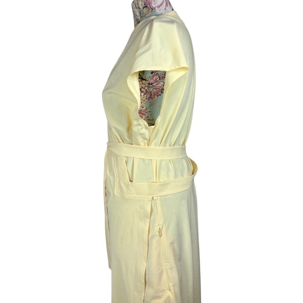 Athleta Newport Wrap Dress Yellow Pinstripe Short Sleeve Belted Midi Athletic L - Picture 5 of 9